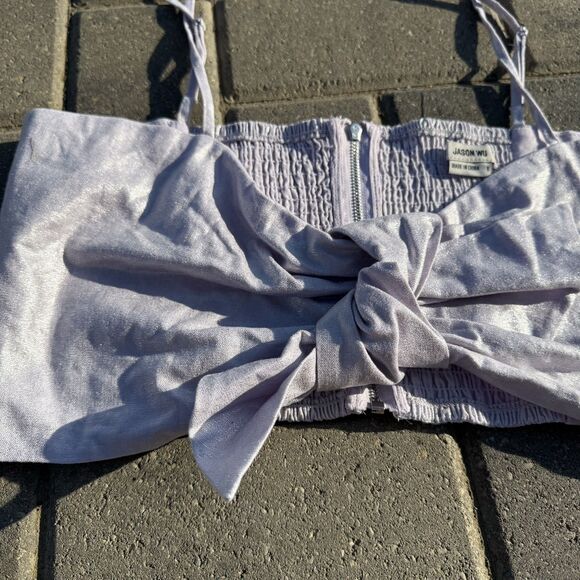 Jason WU crop Top Womens Lavender Purple Linen Tie Front Smocked Back NWOT LARGE - Picture 2 of 9